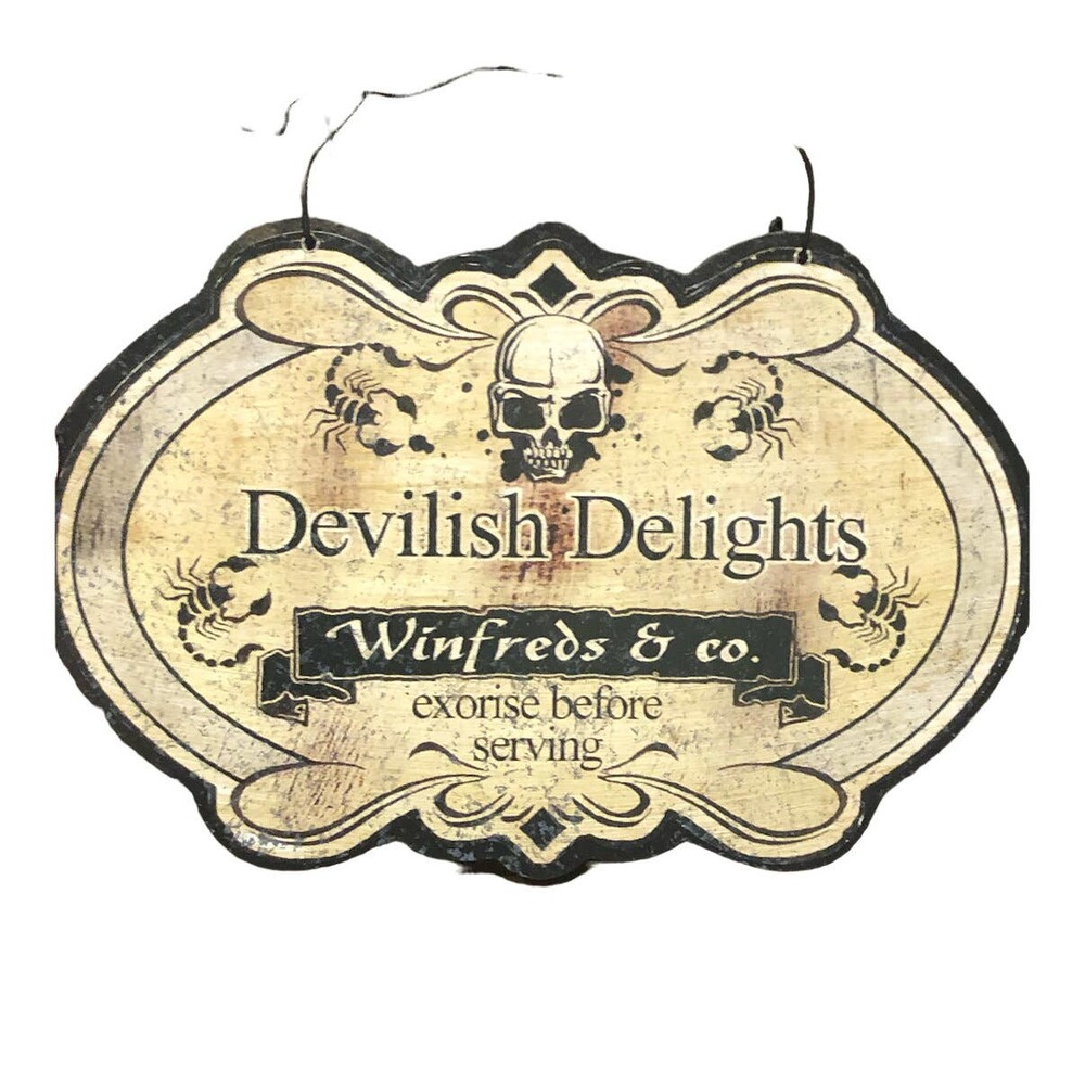 Vintage Halloween Hanging Wood‎ Sign Devilish Delights Winifred & Co Hocus Pocus - Picture 2 of 4